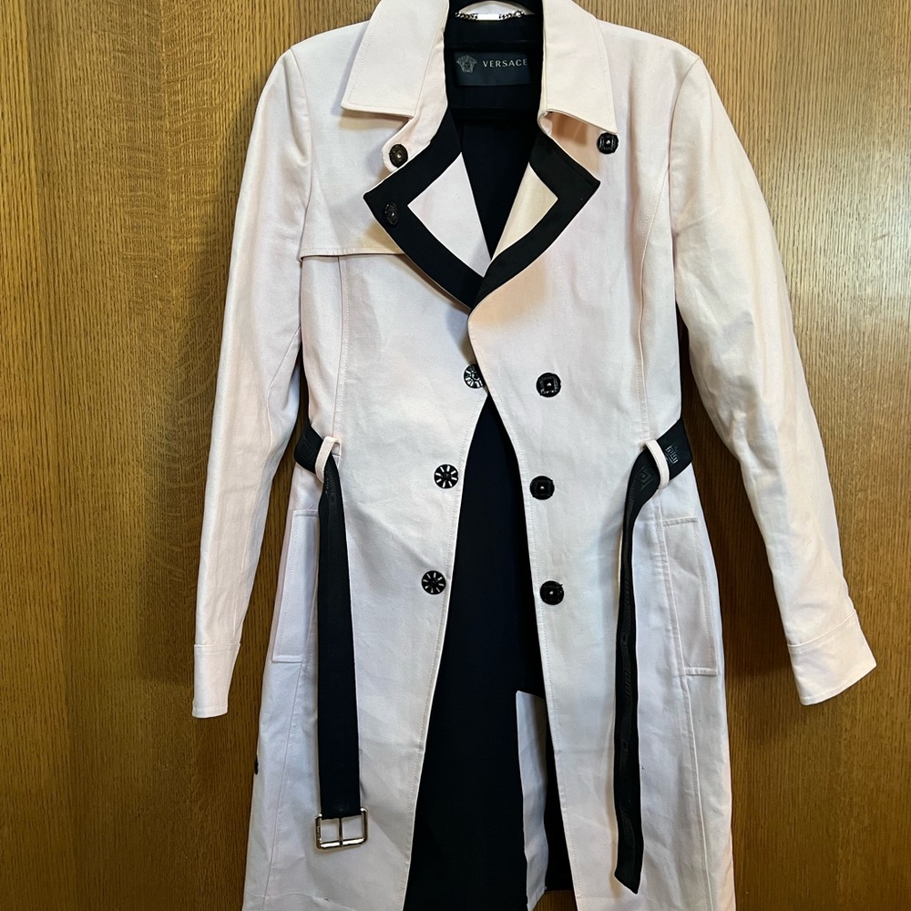 Versace Women's Light Pink and Black Trench Coat